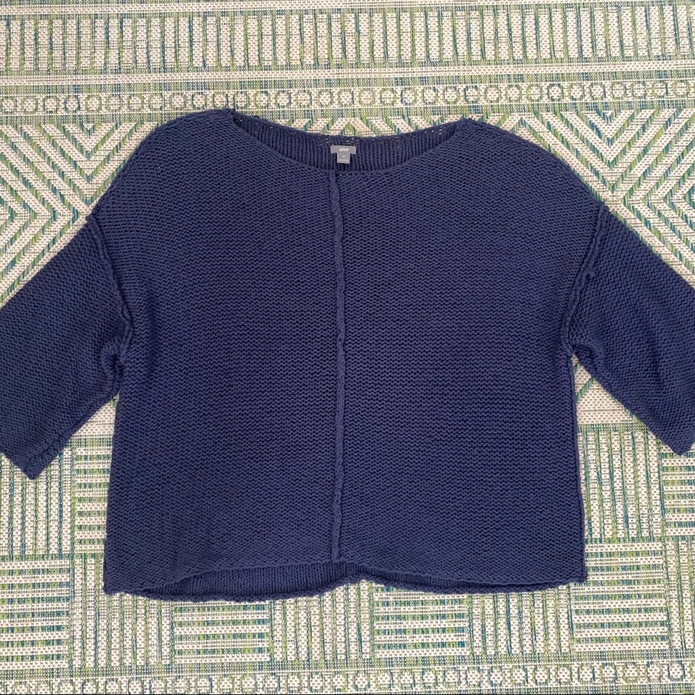 Aerie Boatneck Sweater Generous M Denim Blue Cotton Blend Open Weave NWOT - Picture 5 of 8